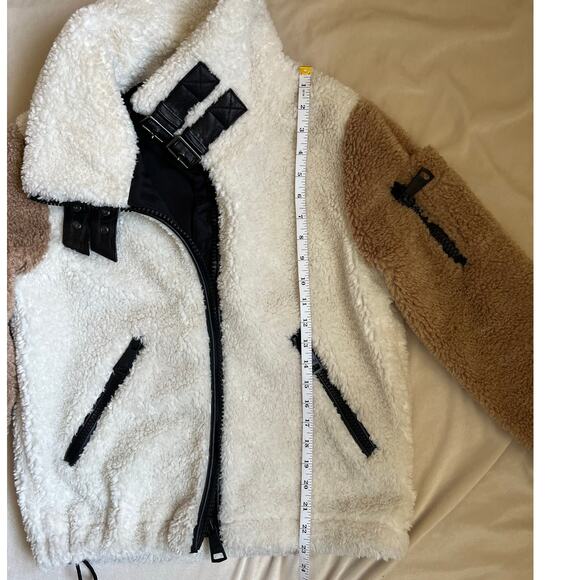 Sam New York Denver Cream Brown Colorblock Sherpa Jacket Size S - Picture 7 of 12